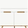 Weißer Inn.Furn Sekretär Hygge, 100 cm, mit Eiche-Akzenten, Klappe, Schubkasten, Türen und konischen Beinen.