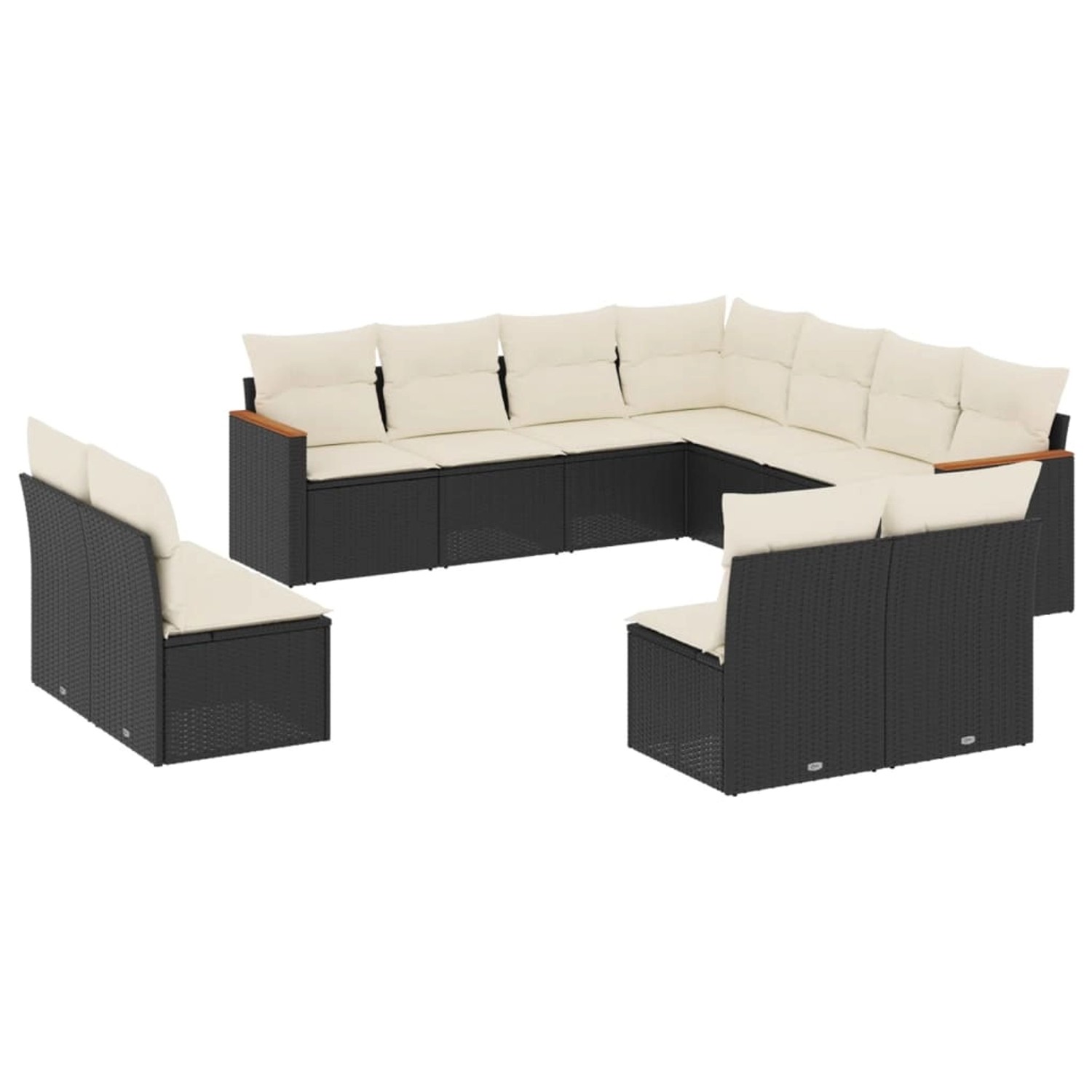 vidaXL 11-Tlg Garten-Sofagarnitur mit Kissen Schwarz Poly Rattan 3226084