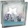 Fuchs Dekoglasstein Vollsicht, gefüllt mit Deko-Elementen wie Stern, Blumen und Sand.