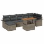Graues 8-tlg. vidaXL Garten-Sofa-Set aus Poly Rattan mit Tisch und Stauraum.