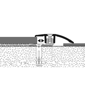 Ausgleichsprofil Combi-Vinyl, Edelstahl eloxiert, für Laminat und Parkett. Detailaufnahme der Montage.