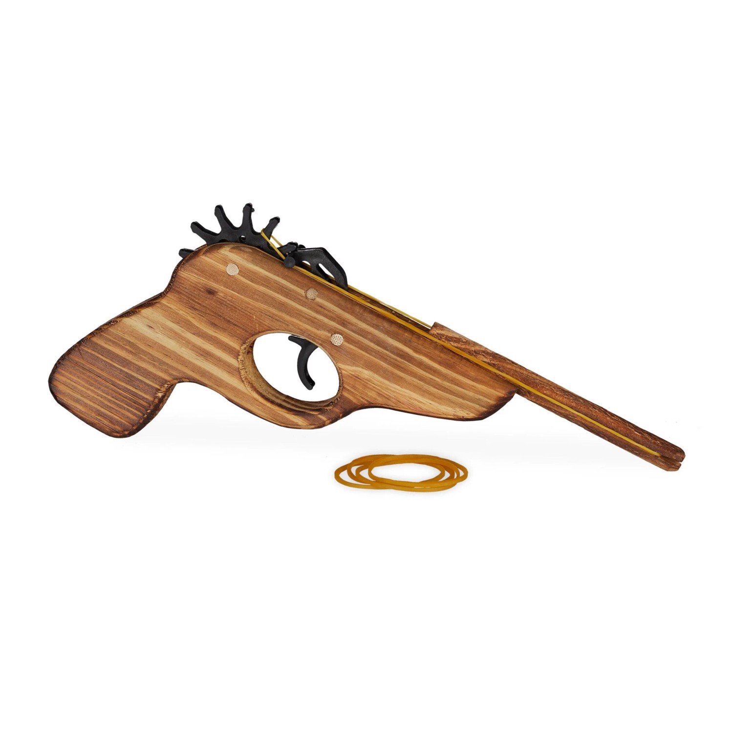 Relaxdays Gummiband Pistole Holz Natur Halbautomatisch 12 cm x 2 cm x 25 cm 90 g
