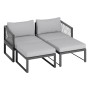 4-teiliges Lounge-Set Willa aus Aluminium in Anthrazit mit grauen Auflagen und Kissen.