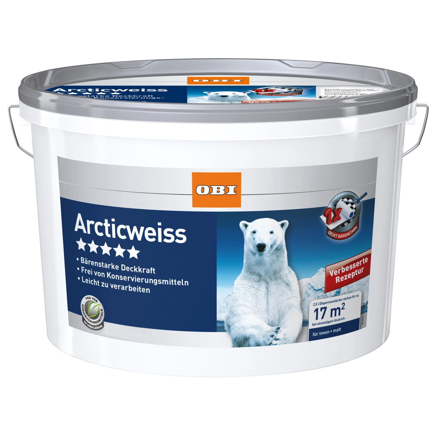 OBI Wandfarbe Arcticweiß matt 2,5 l