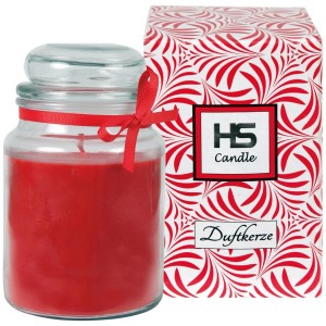 HS Candle Duftkerze im Bonbonglas (Ø10cm) in Rose mit Geschenkverpackung.