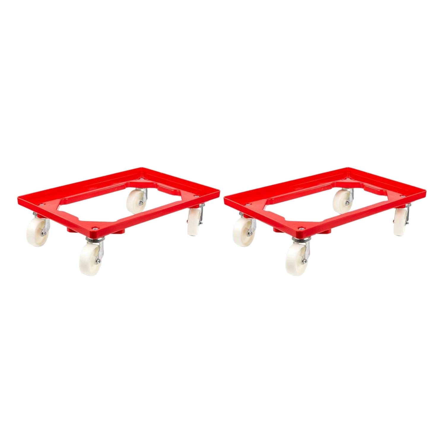 PROREGAL SparSet 2x Transportroller für Euroboxen 60 x 40 cm mit Kunststoffräder Rot Offenes Deck 2 Lenkrollen und 2 Bre