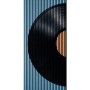 Dekorative Akustikplatte mit Schallplattendesign, blau, schwarz und orange, 1133x19x2400 mm.