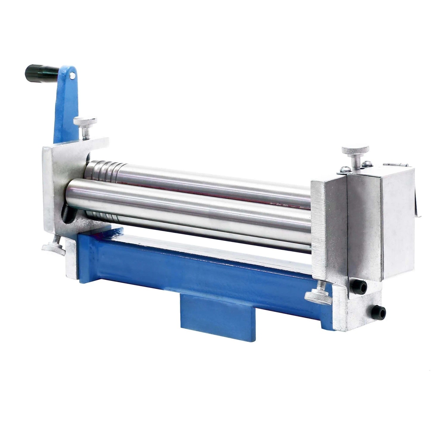 Wiltec Drei Walzen Rundbiegemaschine, blau-silber, manuell, für präzise Blech- & Rohrbearbeitung bis 300mm.
