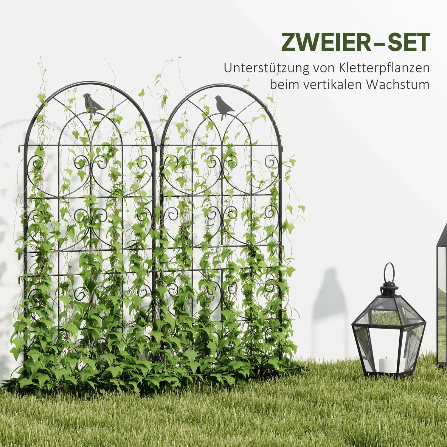 Outsunny Rankgitter 2er-Set in A-Form aus Stahl mit Kletterpflanzen, dekorative Rankhilfe.