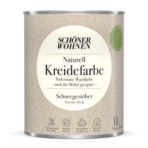 Schöner Wohnen Kreidefarbe Naturell Schneegestöber, 1 Liter Dose. Pudermatte, dezentes Weiß.