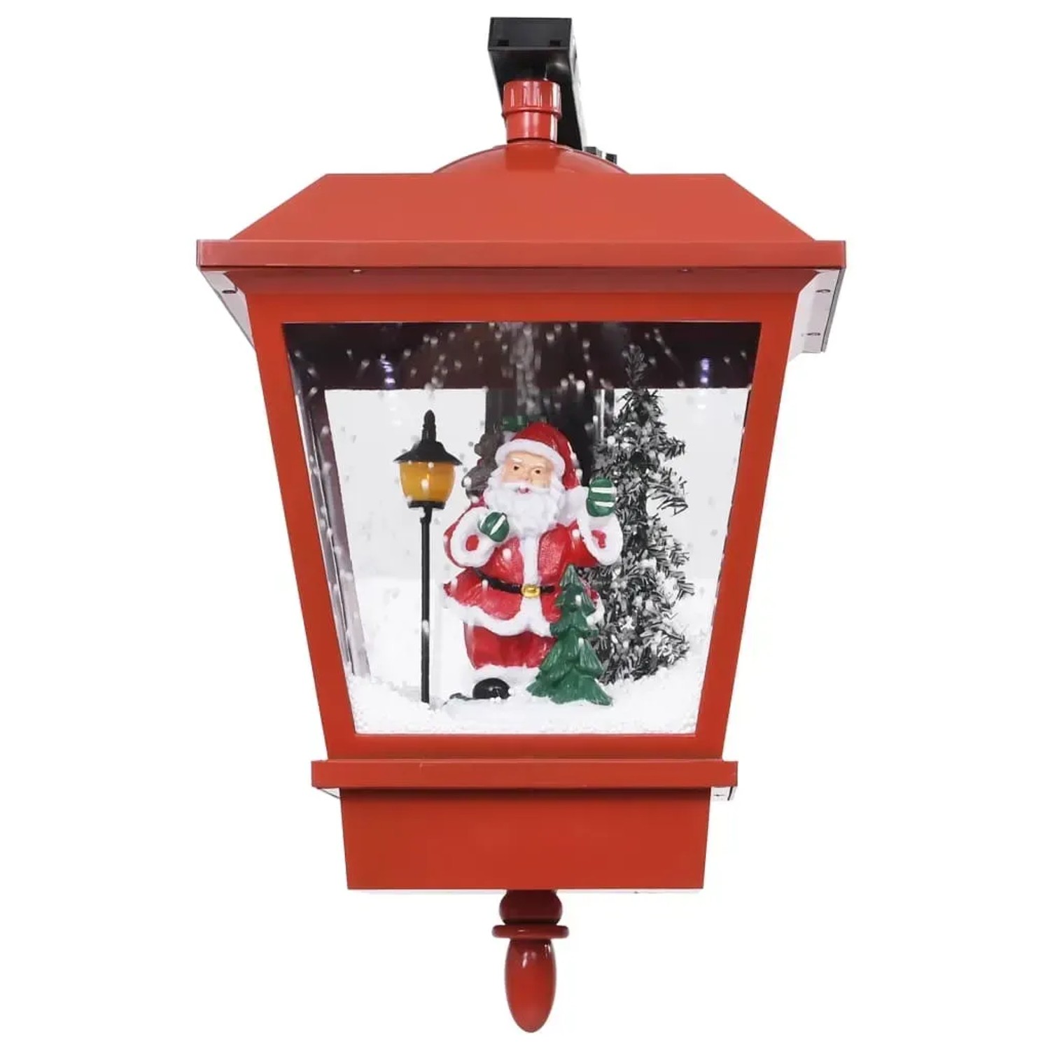 Rote Weihnachts-Wandleuchte mit LED-Licht, Weihnachtsmann, Tannenbaum und fallendem Kunstschnee. Ideal für Weihnachtsdekoration.