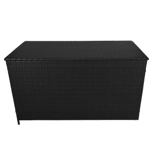 Schwarze Rattan Kissenbox von Monstershop zur Gartenordnung mit wasserdichter Tasche.