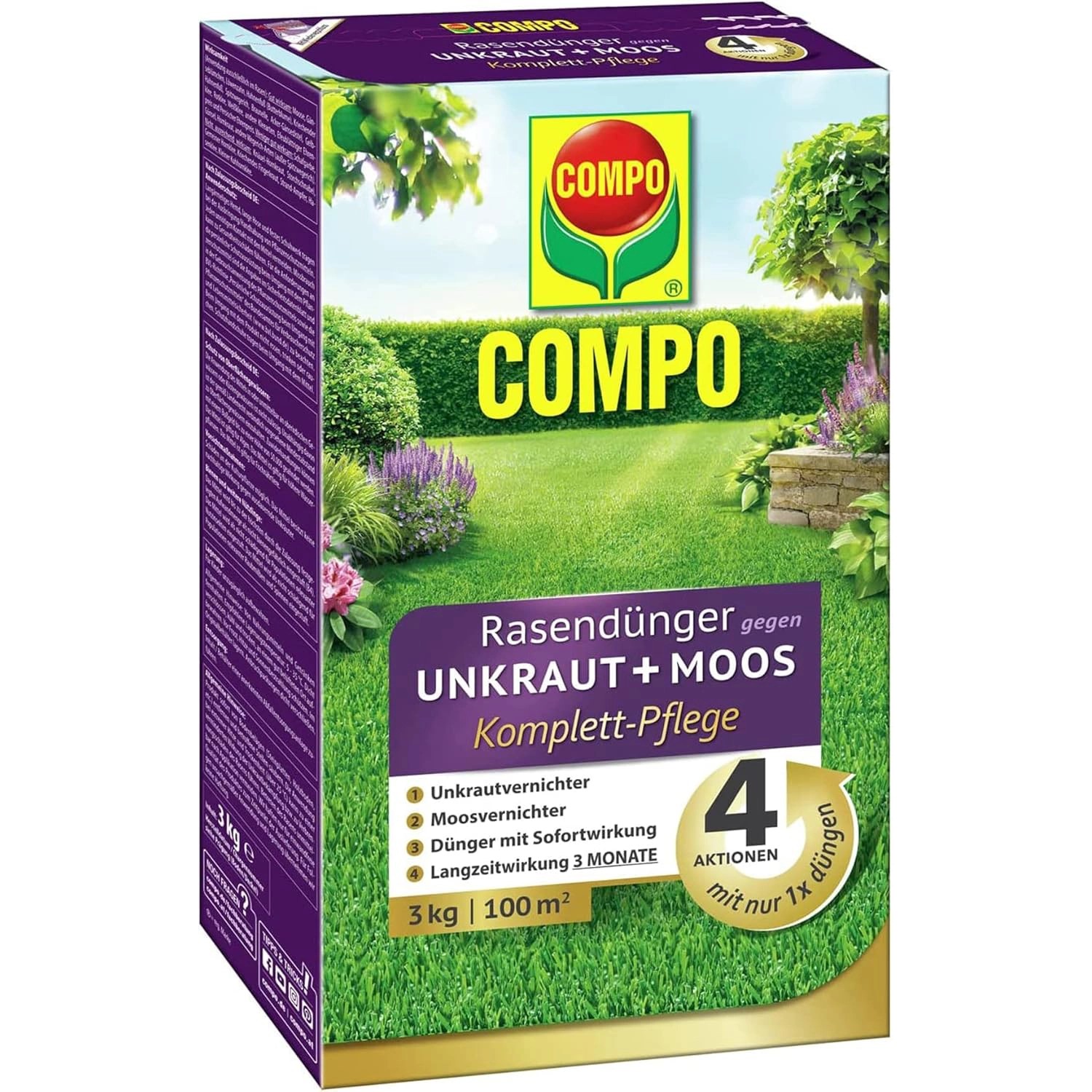 Compo Rasendünger gegen Unkraut+Moos 4in1 Komplett-Pflege 3 kg für 100 m² günstig online kaufen