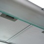 Respekta Unterbau-Dunstabzugshaube aus Edelstahl mit Glasschirm, Detailansicht.