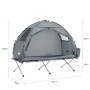 Graues 3in1 Campingzelt für 1 Person mit Feldbett und Moskitonetz, ideal für Outdoor-Abenteuer.