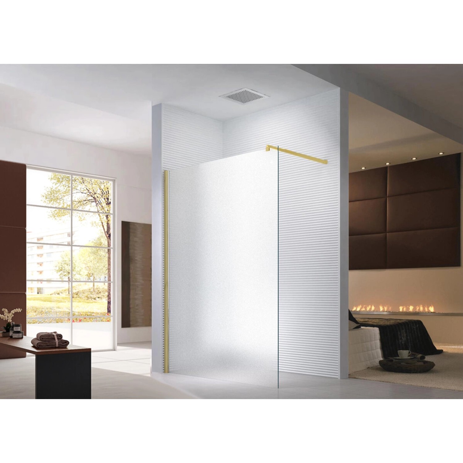 Thumbnail - Glaszentrum Hagen 140x200cm Walk in Duschabtrennung Satin Gold