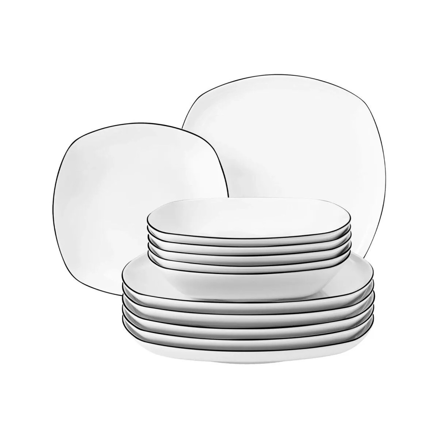 Seltmann Weiden Lido Black Line Tafelservice Eckig 12-teilig
