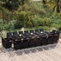 Schwarze vidaXL 19-tlg. Garten-Essgruppe aus Rattan mit Kissen. Gartenmöbel-Set mit großem Tisch und 18 Stühlen.