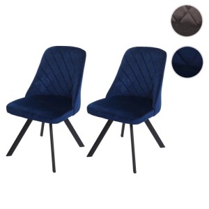 MCW Esszimmerstuhl K25, 2er-Set, blauem Samtbezug, gesteppter Rückenlehne, schwarzen Stativbeinen.