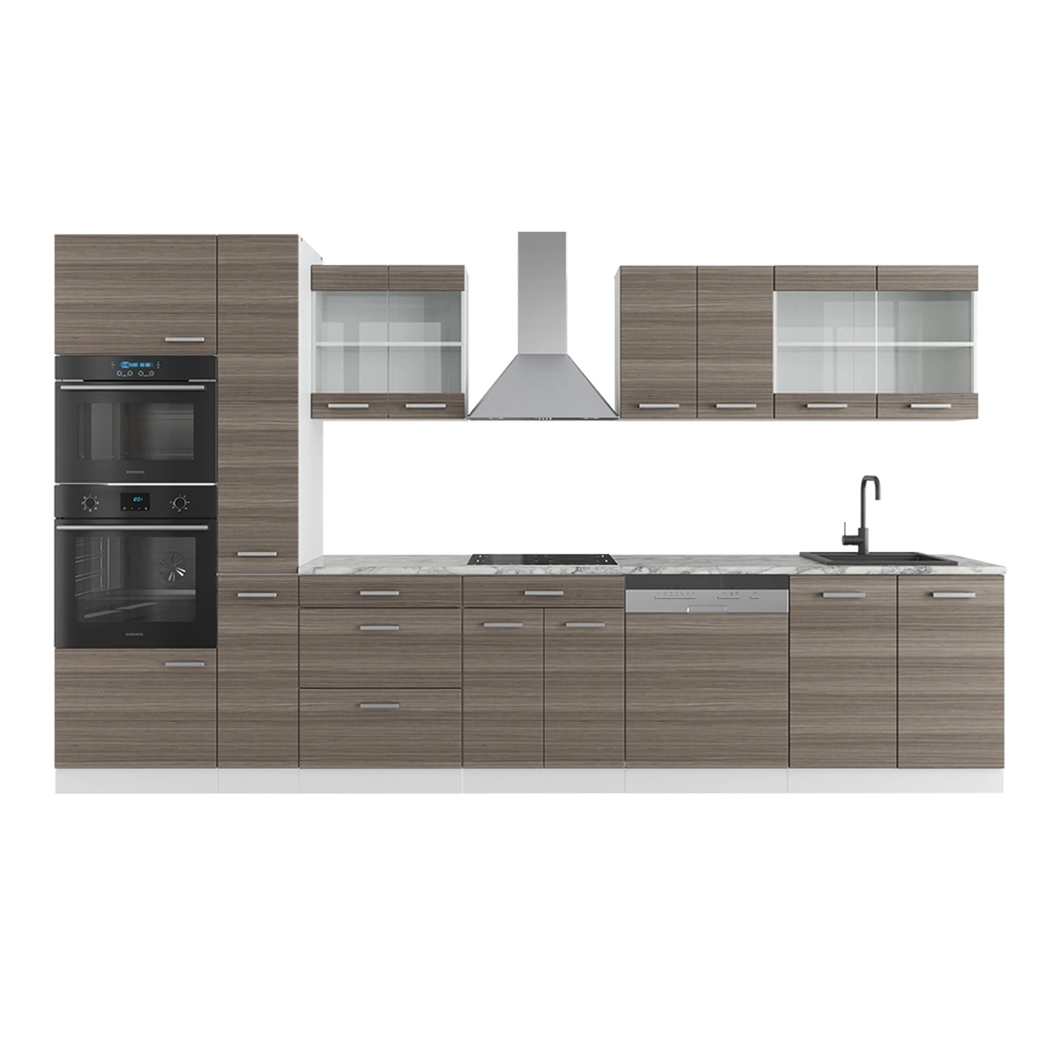 Vicco R-Line Küchenzeile Edelgrau/Weiß 350 cm mit Hochschrankohne Arbeitspl günstig online kaufen