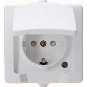 Aufputz Feuchtraum Steckdose von Kopp, 1-fach, mit Klappdeckel, arktisweiß.