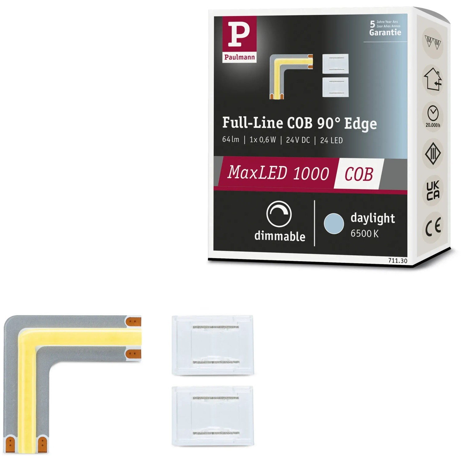Paulmann MaxLED 1000 COB LED-Streifen Ecke, 6500K, tageslichtweiß, zur flexiblen Raumbeleuchtung.