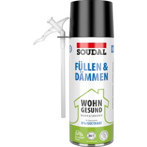 Soudal PU-Schaum Füllen & Dämmen, 300ml Dose mit Applikator, für Mauerdurchbrüche und Dachausbau.