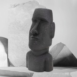 Anthrazitfarbene Moai Figur Rapa Nui (53,5 cm) aus Steinguss Kunstharz für Haus und Garten.