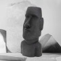 Anthrazitfarbene Moai Figur Rapa Nui (53,5 cm) aus Steinguss Kunstharz für Haus und Garten.