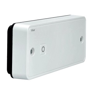 Schneider Electric Wiser Funkempfänger-Relais, weiße Smart Home Hausautomation zur Heizungssteuerung.