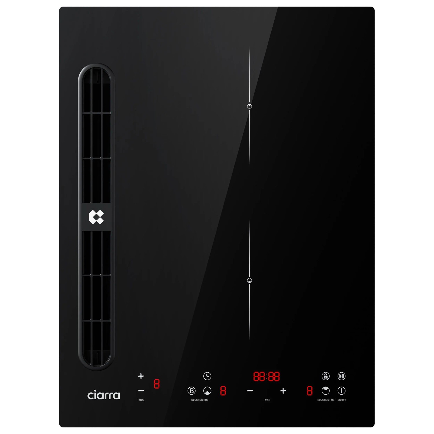 CIARRA Kochfeld mit Dunstabzug 39 cm Kochfeldabzug 2 Zonen mit Integriertem Plasma System Boost 9 Stufen CBBEH392B