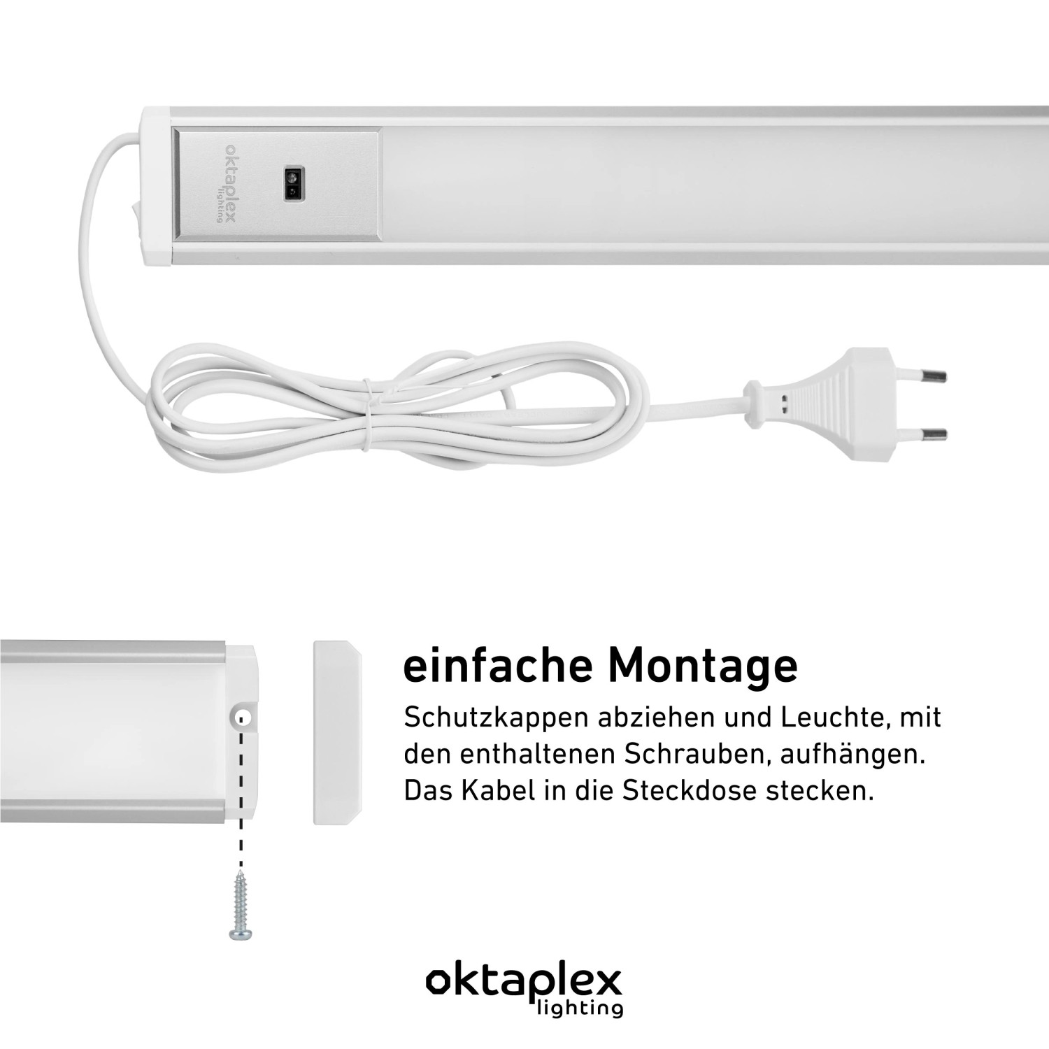 Oktaplex Riva LED Unterbauleuchte, dimmbar, mit Sensor, 90cm, Aluminium, neutralweiß. Küchenleuchte mit Schalter.