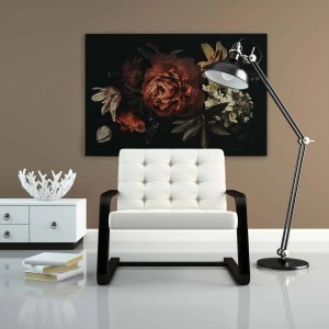 Vintage Blumen Wandbild mit Rosen und Lilien, 120x80 cm, Leinwandbild für Wohnzimmer und Küche.