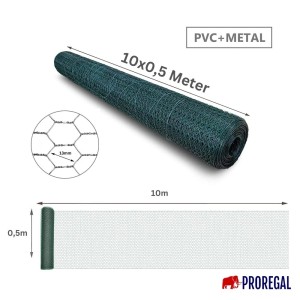 Grüner PROREGAL Maschendrahtzaun, 0,5x10m, Sechseckgeflecht, 13mm Maschenweite.