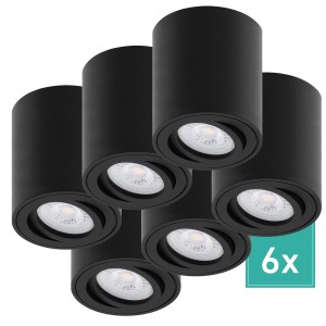 6er Set: Schwarze Oktaplex Aufputz Spots Lile mit LED Modulen, dimmbar, warmweiß.