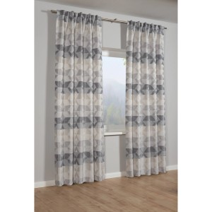 Grauer Bennetti Schal mit Rautenmuster, blickdichter Fenstervorhang mit Gardinenband, 140x245 cm.