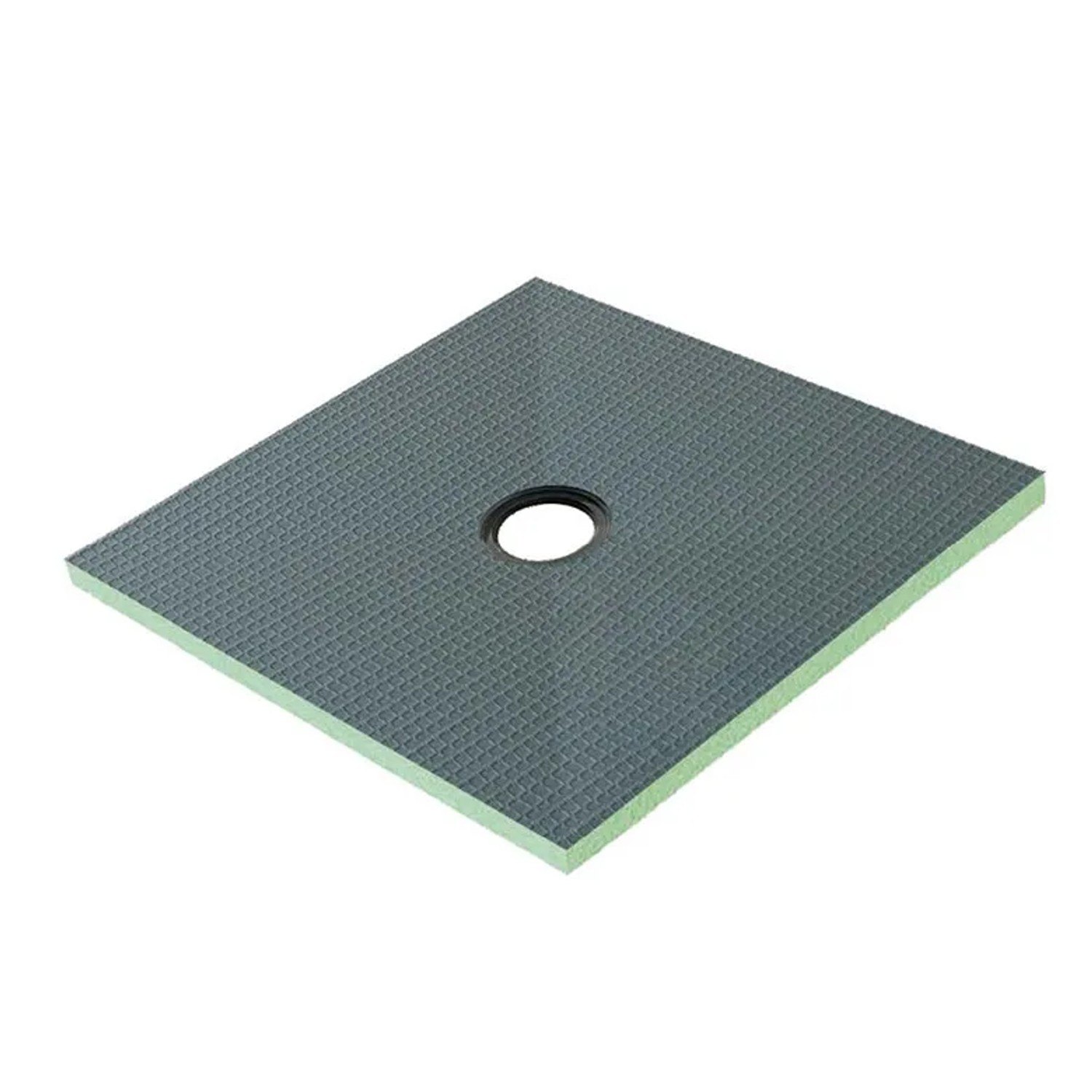 Quadratische Duschplatte 90x90 cm aus XPS mit Ablaufgarnitur für Duschkabinen.