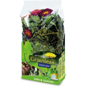 JR Farm Nagerfutter Grainless Plus mit Salbei und Löwenzahn, 100g Packung.