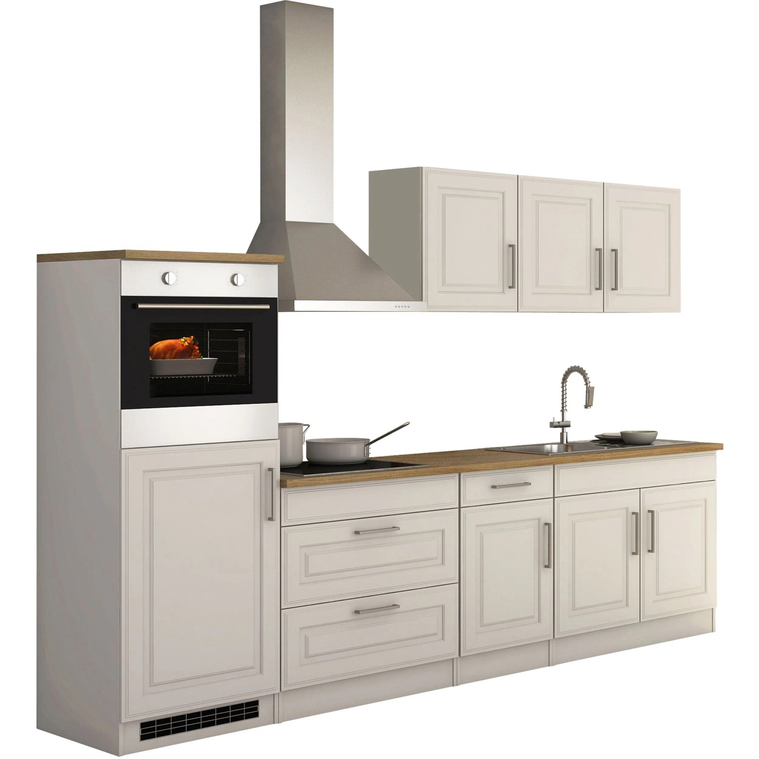 Held Möbel Küchenzeile Rom 290 cm Landhaus Weiß Matt mit E-Geräten günstig online kaufen