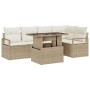 Beiges 6-tlg. vidaXL Garten-Sofa-Set aus Poly Rattan mit Tisch und Staufach.