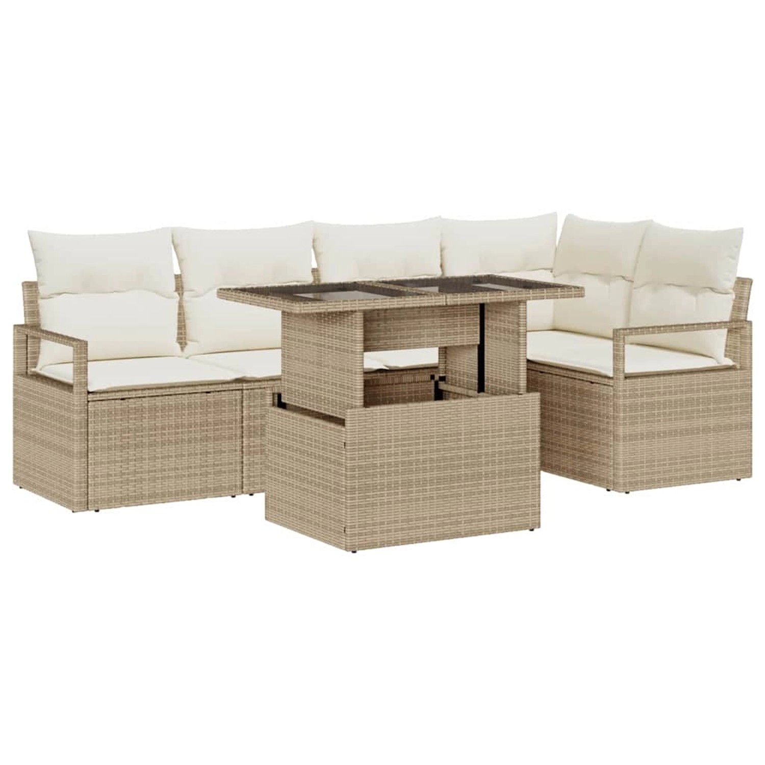 vidaXL Garten-Sofa-Set mit Speicher 6-Tlg Beige Poly Rattan 3357564 günstig online kaufen