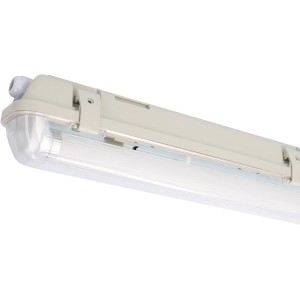 Graue LED-Feuchtraumleuchte, 120 cm, mit Sensor. Ideal für Keller und Garage.