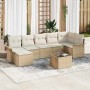 Beiges 8-tlg. vidaXL Garten-Sofa-Set aus Poly Rattan mit Kissen und Tisch.