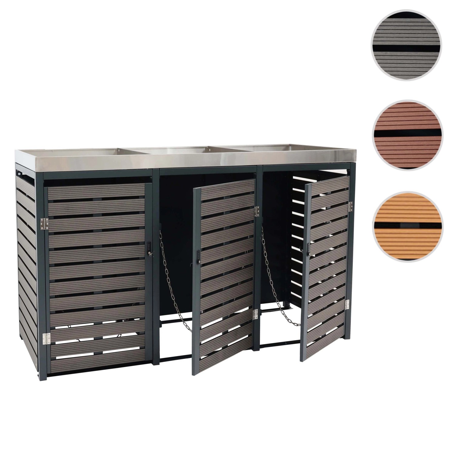 MCW Mülltonnenverkleidung K14 Anthrazit für 3 Tonnen, mit Pflanzkasten und Kippvorrichtung.