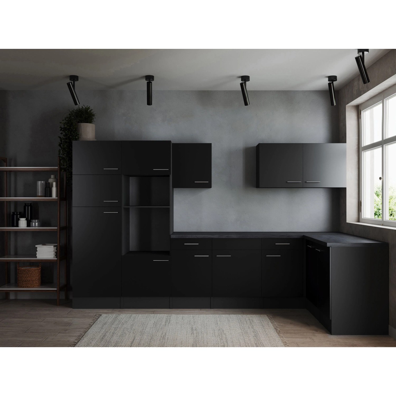 Respekta Winkelküche Oliver 340 cm Schwarz ohne E-Geräte