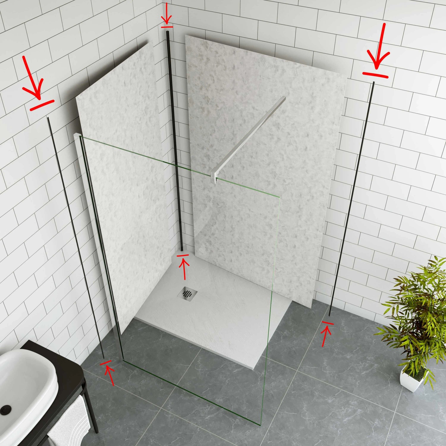 AICA Eckprofil-Set, 210cm, matt schwarz, für 3mm Aluverbundplatten als Duschrückwand.