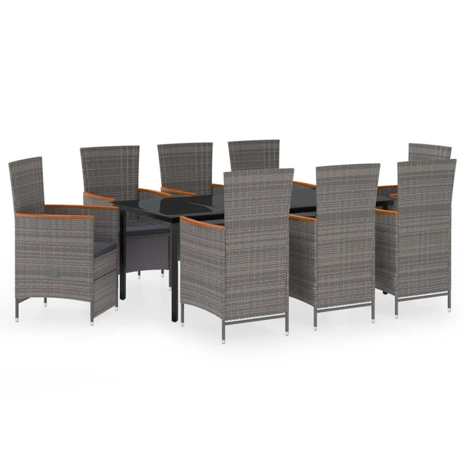 vidaXL 9-Tlg Garten-Essgruppe mit Auflagen Grau 3099464