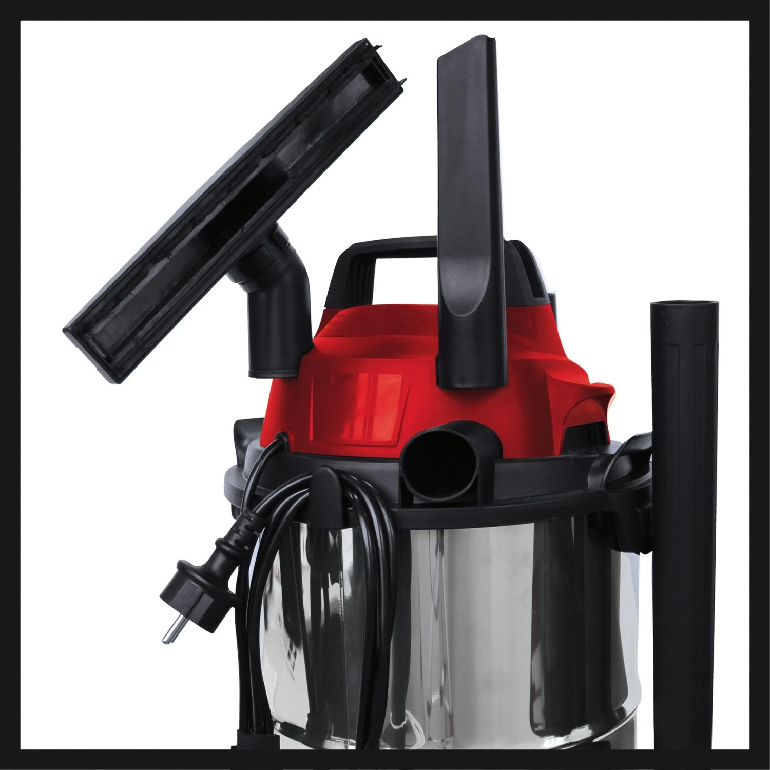 Einhell TC-VC 1815 S Nass-Trockensauger mit 15 l Edelstahlbehälter und Zubehör.
