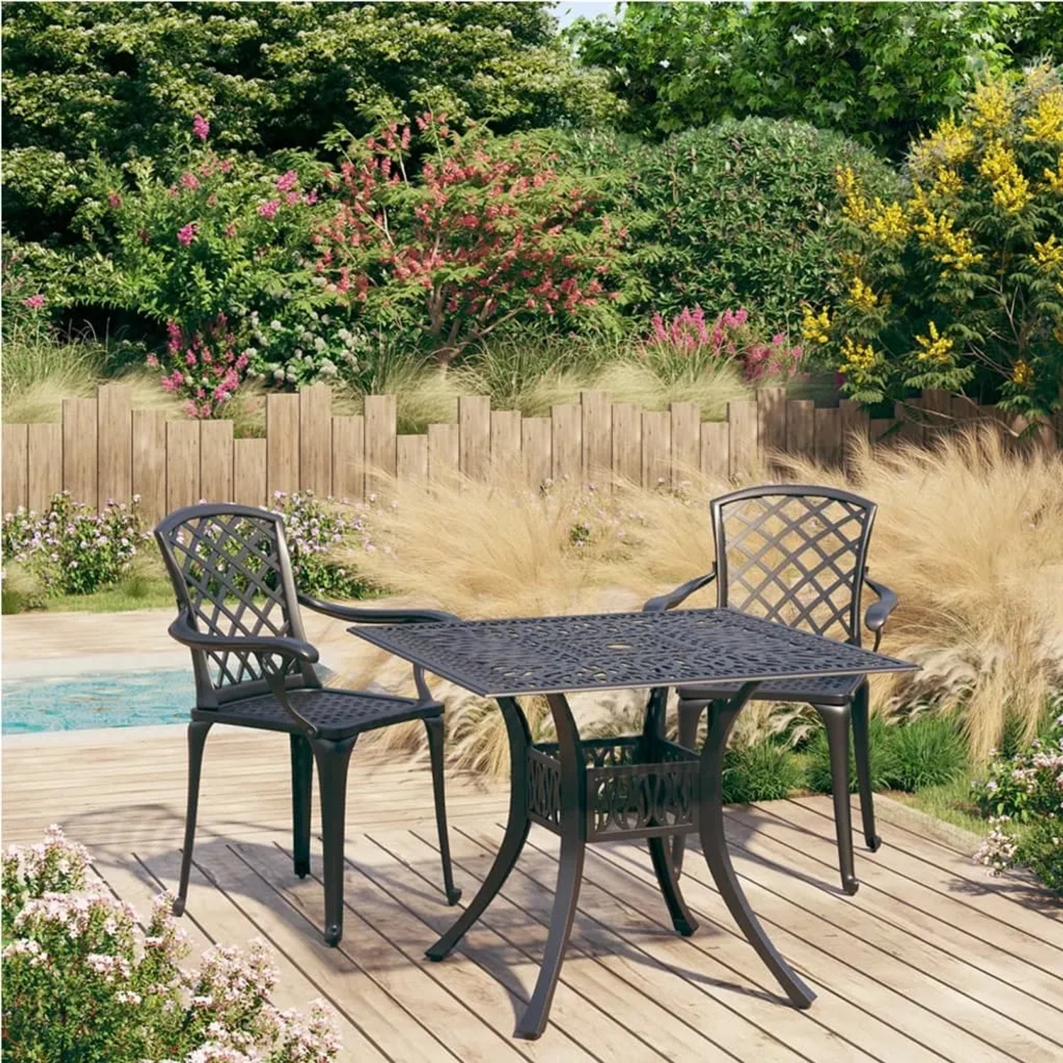 Schwarzes 3-tlg. vidaXL Bistro-Set aus Aluminiumguss für den Garten.