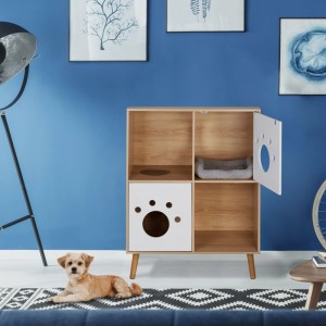 Relaxdays Katzenschrank MDF Kiefernholz Natur Weiß Mit 4 Fächern 96 cm x 75 cm x 40 cm 18,1 kg